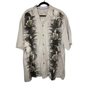 Tommy Bahama Silk Cotton Tropical Pineapple Palm Tree Print Camp Shirt Mens XXL